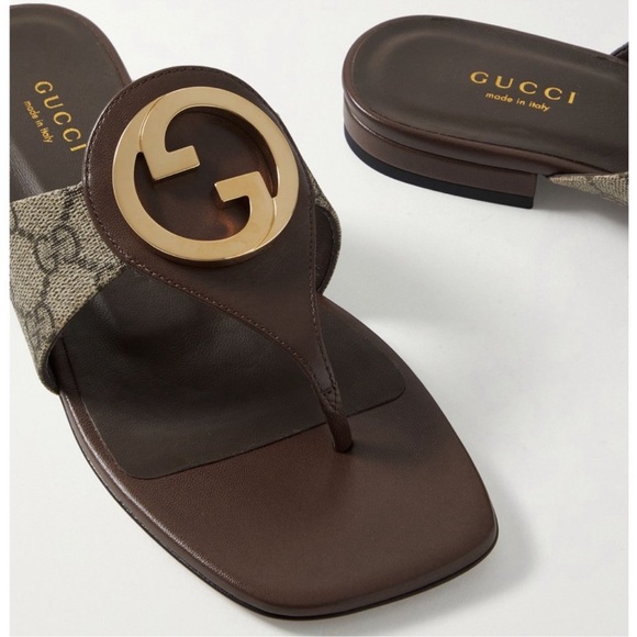 Gucci Blondie Logo-Embellished Leather and Coated-Canvas Sandals - Picture 1 of 8